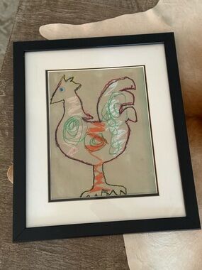 Framed Child’s Colorful Rooster Art - Multicolor